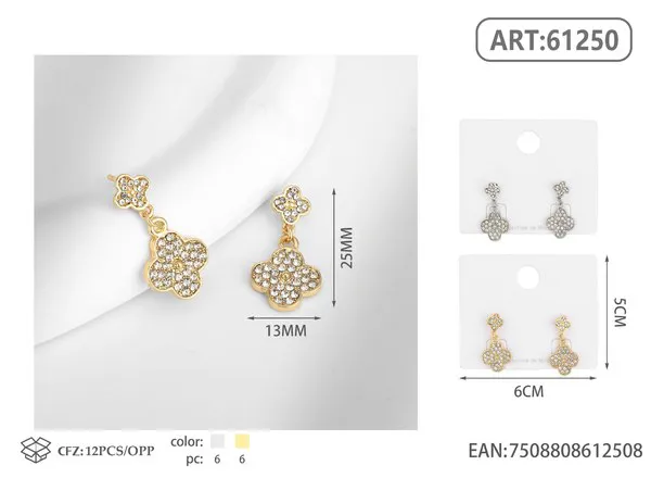 Aretes de trébol con circonias, dorados