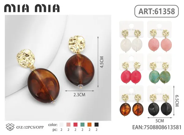 Aretes de resina ovalada con poste martillado