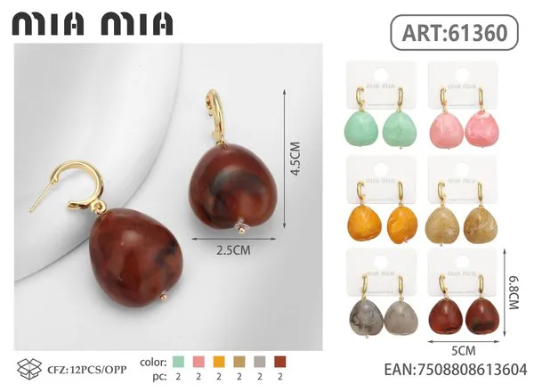 Argollas doradas con gota de resina café