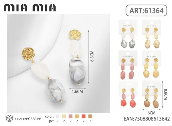 Aretes colgantes de dos gotas de resina jaspeada