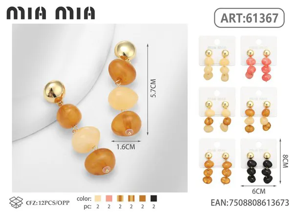 Aretes colgantes de tres cuentas de resina