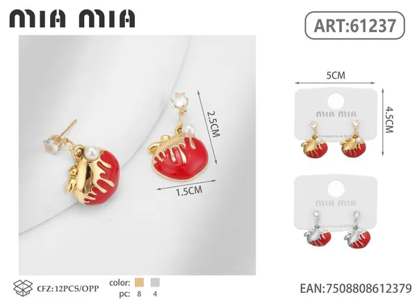 Aretes de fresa de esmalte rojo