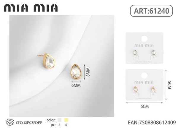 Aretes de gota de cristal, dorados