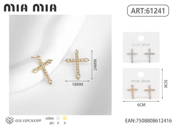Aretes de cruz con circonias, dorados