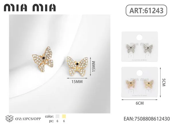 Aretes de mariposa con circonias, dorados