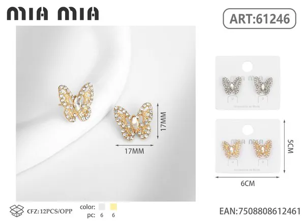Aretes de mariposa con circonias, dorados
