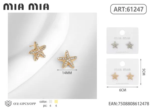 Aretes de estrella de mar con circonias, dorados