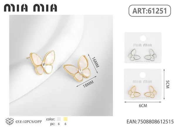 Aretes de mariposa de nácar dorados