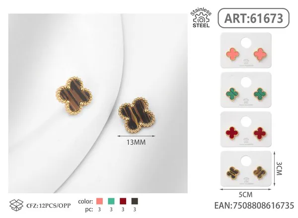 Aretes de trébol surtidos de acero inoxidable
