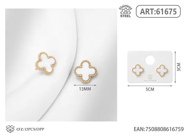 Aretes de trébol blanco de acero inoxidable