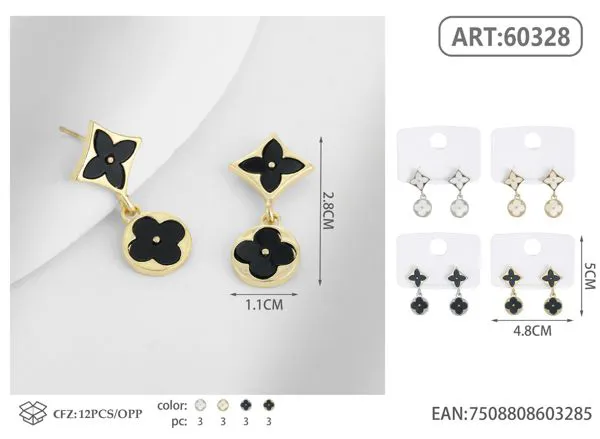Aretes de trébol negro con colgante