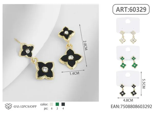 Aretes de trébol negro con colgante