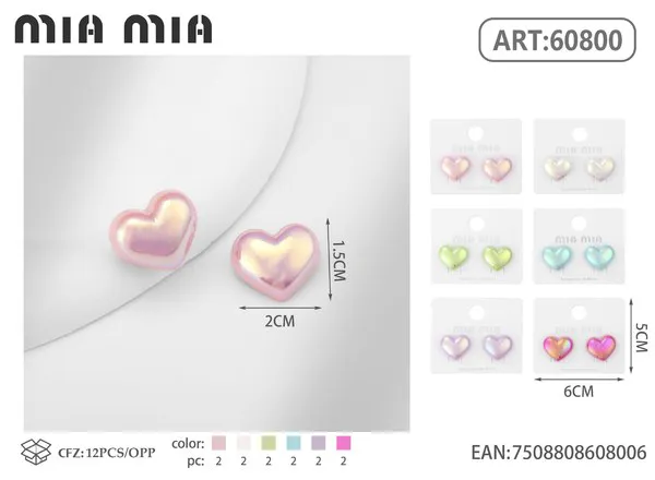 Aretes de corazón multicolor tornasol