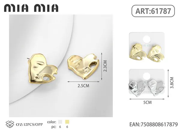 Aretes de corazón irregular dorados