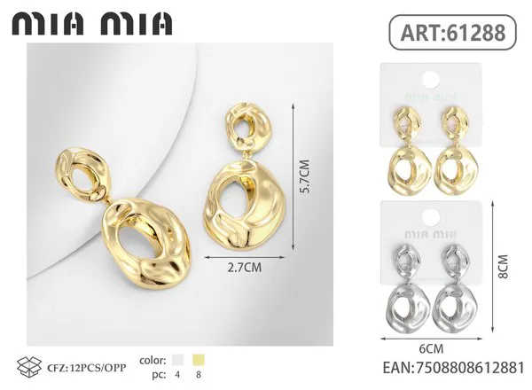 Aretes de doble aro texturizado de aleación, dorados