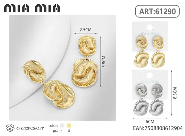 Aretes de espiral texturizada de aleación, dorados