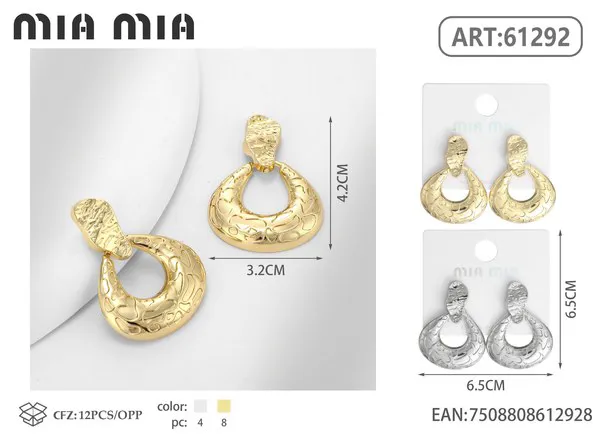 Aretes de gota texturizada de aleación, dorados