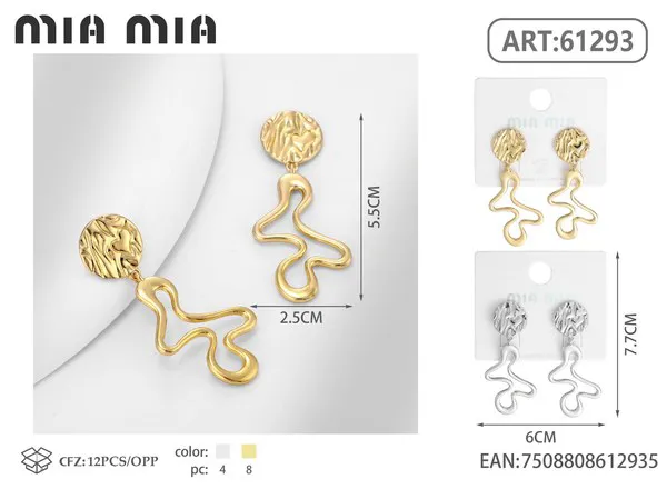 Aretes de forma ondulada texturizada de aleación, dorados