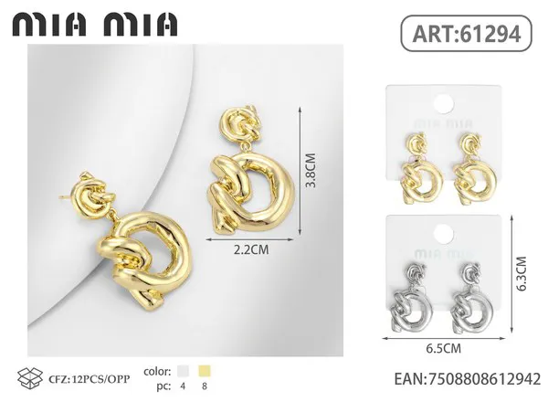Aretes de nudo texturizado de aleación, dorados