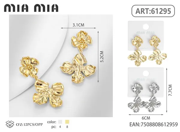 Aretes de flores texturizadas de aleación, dorados