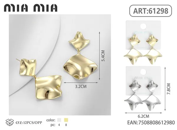 Aretes de rombo texturizado de aleación, dorados