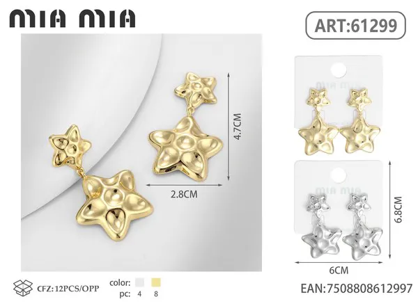 Aretes de estrella texturizada de aleación, dorados