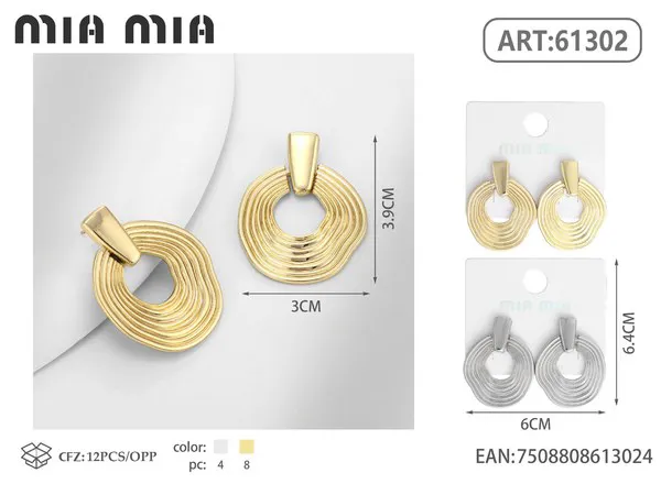 Aretes de círculos en espiral de aleación, dorados