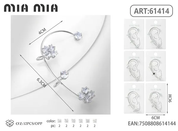 Broche para oreja con flores de cristal