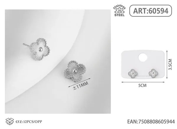 Aretes de trébol plateados de acero inoxidable