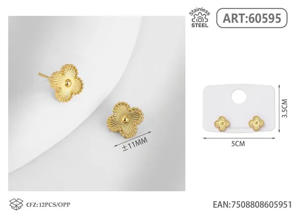 Aretes de trébol dorados de acero inoxidable