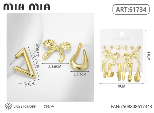 Set de aretes surtidos dorados con moño y estrella