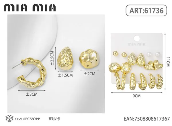 Set de aretes surtidos dorados texturizados
