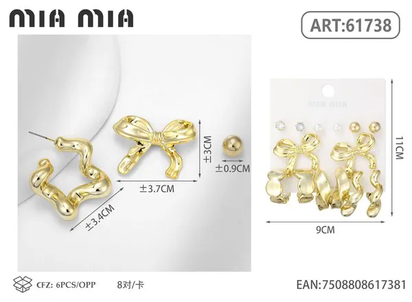 Set de aretes surtidos dorados con moño