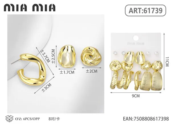 Set de aretes surtidos dorados con nudo