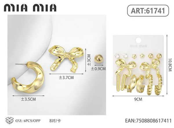 Set de aretes surtidos dorados con moño