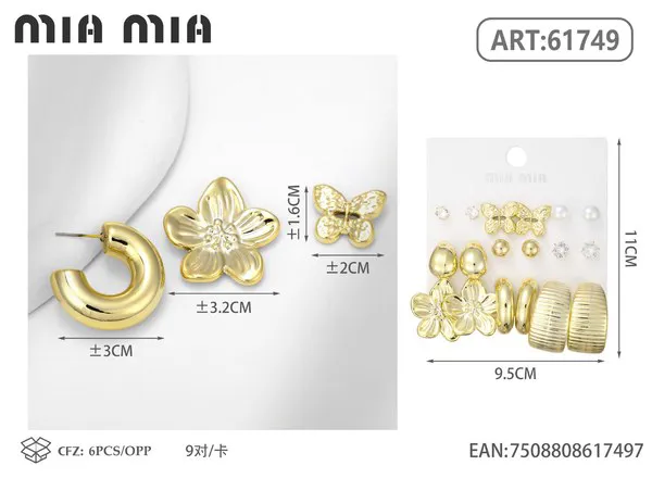 Juego de aretes surtidos dorados