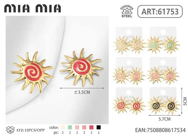 Aretes de sol de esmalte multicolor