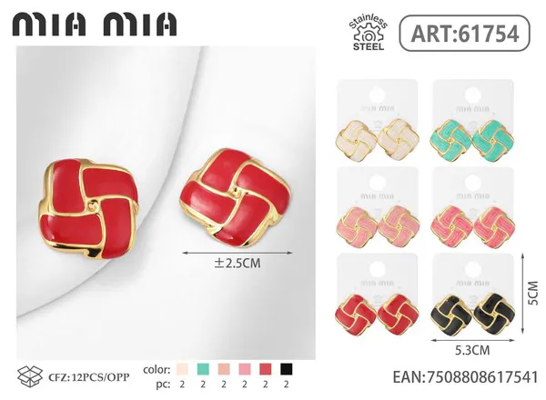 Aretes cuadrados tejidos de esmalte multicolor