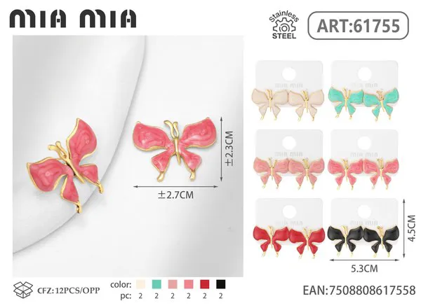 Aretes de mariposa de esmalte multicolor