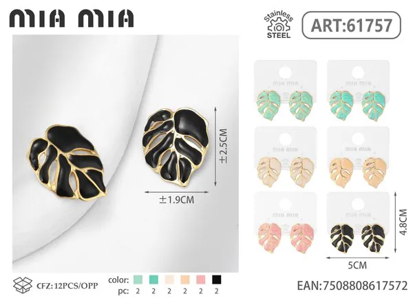 Aretes de hoja de esmalte multicolor
