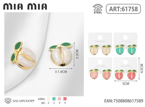 Aretes de durazno de esmalte multicolor