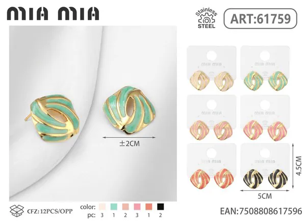 Aretes cuadrados de esmalte multicolor