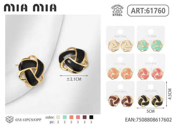 Aretes de flor tejida de esmalte multicolor