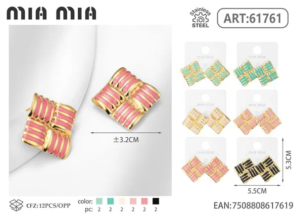 Aretes cuadrados tejidos de esmalte multicolor