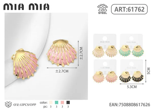 Aretes de concha de esmalte multicolor