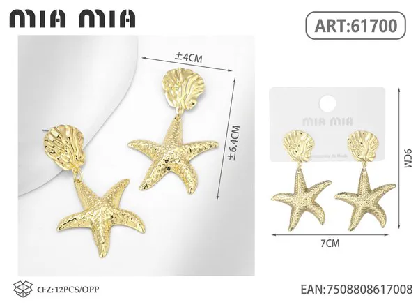Aretes colgantes de concha y estrella de mar dorados
