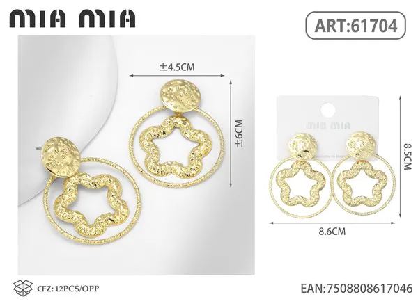 Aretes colgantes de círculo con estrella dorados
