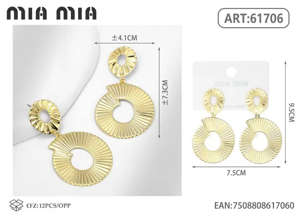 Aretes colgantes de doble círculo dorados