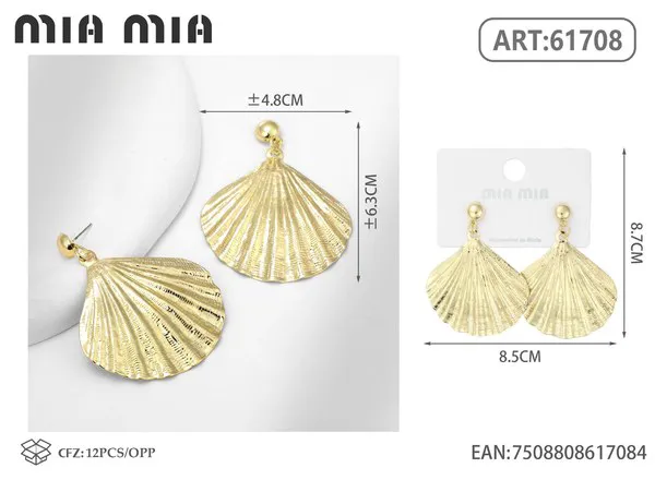 Aretes colgantes de concha, dorados