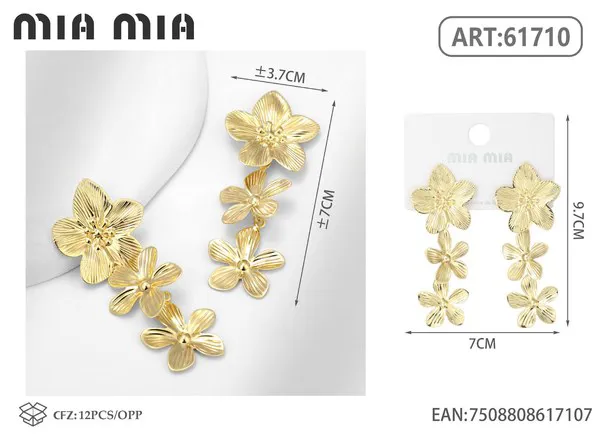 Aretes colgantes de flores en cascada, dorados